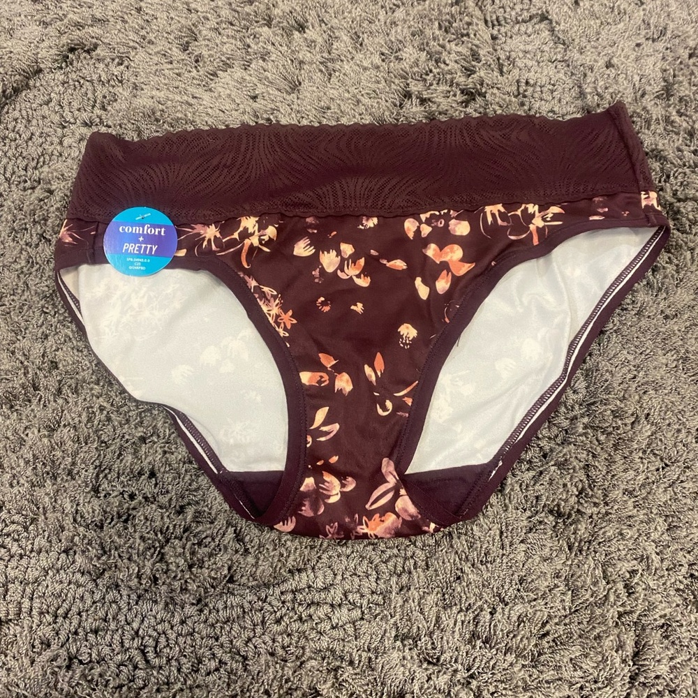 Vanity Fair Deep Maroon Floral Hipster